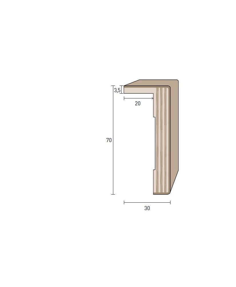 Coprifilo Porte 70x30 mm. (€/ML) con aletta Impiallacciato Smussato